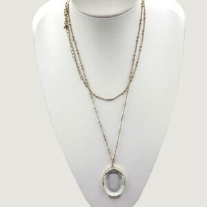 Art Deco Revival Clear Faceted Glass Oval Pendant Satellite Necklace Glamour